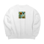 Sunbathingのヒマワリと羽ばたくカワセミ Big Crew Neck Sweatshirt