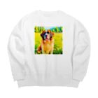 犬好きのしましまの水彩画の犬 花畑のセントバーナードのイラスト Big Crew Neck Sweatshirt