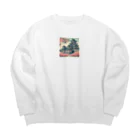 Cool Japanese CultureのSpring in Himeji, Japan: Ukiyoe depictions of cherry blossoms and Himeji Castle Big Crew Neck Sweatshirt