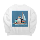 ganeshaのおもちゃのヨットでかわいいペンギンに出会おう Big Crew Neck Sweatshirt