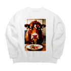 WhiteLionの牛肉を食べたい牛 Big Crew Neck Sweatshirt