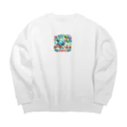 まんじゅ王国の魅力的なサーカスの世界が描かれた楽しい像。 Big Crew Neck Sweatshirt