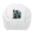 shime_savaのトーチを持ったおばちゃんライダー Big Crew Neck Sweatshirt