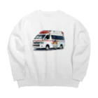 消防 と ねこちゃんの救急車と救急隊のにゃんこ Big Crew Neck Sweatshirt