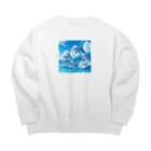 snow-birdの海で遊ぶイルカたちの楽しい風景 Big Crew Neck Sweatshirt