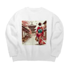 yuchijapanの京都を歩く着物美人イラスト Big Crew Neck Sweatshirt