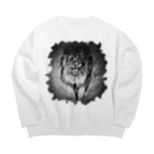 greetenのライオン　アートアニマル　モノクロ Big Crew Neck Sweatshirt