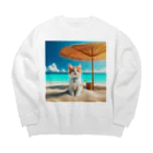 猫と紡ぐ物語の南国の海で一時のバカンスを楽しむ Big Crew Neck Sweatshirt