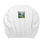 キラキラとどうぶつの魔法の国の白ウサギ Big Crew Neck Sweatshirt