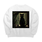 8890の黒猫 Big Crew Neck Sweatshirt