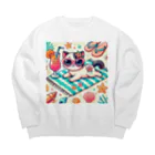 Snow-peaceのビーチでリラックスするサングラスキャット Big Crew Neck Sweatshirt