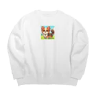 oz-chanの尻尾を振るロングコートチワワ_アニメ風1 Big Crew Neck Sweatshirt