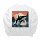 はちみつあめの夕日のシャチ Big Crew Neck Sweatshirt