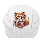 Snow-peaceのキュートなキツネコスチュームの子猫 Big Crew Neck Sweatshirt