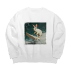 AQUAMETAVERSEのサーフィンをするウサギ Big Crew Neck Sweatshirt