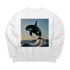 NukuNukuMikanの水面を飛び跳ねるシャチ Big Crew Neck Sweatshirt