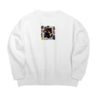 hiiro_catの魅惑の黒猫が、カラフルな背景と調和してかわいさを放つシーン Big Crew Neck Sweatshirt