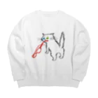 マイマイタケのメガネをくわえたオッドアイねこ Big Crew Neck Sweatshirt