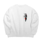 小鳥と映画館のキツツキ はりついた Big Crew Neck Sweatshirt