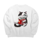 にゃんだミケコのスナック菓子とキモ猫 Big Crew Neck Sweatshirt