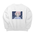 石丸沙織のゆるふわお団子ヘア少女と雪と Big Crew Neck Sweatshirt