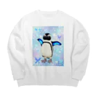 ヤママユ(ヤママユ・ペンギイナ)のケープペンギン「ちょうちょ追っかけてたの」(Blue) Big Crew Neck Sweatshirt