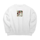 cocoloccoのホワイトキャットとピンクのゾウ Big Crew Neck Sweatshirt