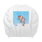 さつきうさぎえびえびショップのさむさむえび丸〜背景＆サイン入り〜 Big Crew Neck Sweatshirt