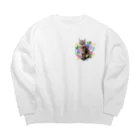 棕櫚竹工房の華やかなニャンコ Big Crew Neck Sweatshirt