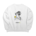 ビールとアート TM-3 Designの名画 × BEER（美人画）黒線画 Big Crew Neck Sweatshirt