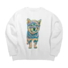 chaCo life with color&natureの油絵カラフル黒シバっ子 Big Crew Neck Sweatshirt