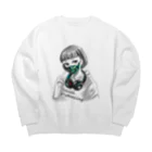 和温堂の迷彩マスク  グリーン　文字黒 Big Crew Neck Sweatshirt