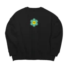 Bepppin3Companyのレトロフラワー★グリーン Big Crew Neck Sweatshirt