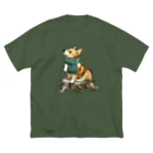 犬グッズの店しえるぶるーのマフラー犬　コーギー ビッグシルエットTシャツ