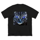 MANYO-MANYO工房の青い猫 ビッグシルエットTシャツ