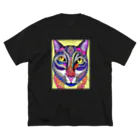 miamissioneのカラフルでエスニックテイストでポップな猫－Colorful, ethnic flavored, pop cat. ビッグシルエットTシャツ