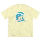 Futakawa Mayuのグッズショップのサーフィン　犬　ライトブルー ビッグシルエットTシャツ