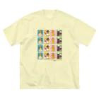 Quatre Illustrationのキャトル切手_お野菜ファッションショーA 4×4 ビッグシルエットTシャツ