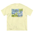 マキバドリの森の本棚（水色レモン） ビッグシルエットTシャツ