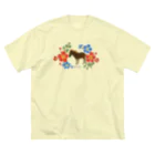 poniponiの馬と鮮やかな花 ビッグシルエットTシャツ