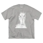 森図鑑の[森図鑑] ハシビロコウの顔 鉛筆画 ビッグシルエットTシャツ