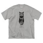 ナ.ナキチの『感謝の心』忘れるべからずの心と猫 ビッグシルエットTシャツ