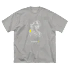 ビールとアート TM-3 Designの名画 × BEER（美人画）白線画 ビッグシルエットTシャツ