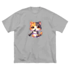 吹奏楽デザインのクラリネット ×猫1 ビッグシルエットTシャツ