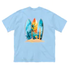 Mellow-Skyのひょっこり猫サーファー ビッグシルエットTシャツ