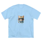 R-KAMIのサングラス猫2 ビッグシルエットTシャツ