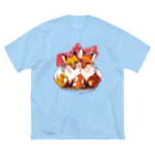 mofuwaのFOX TWINS(white) ビッグシルエットTシャツ