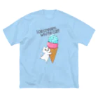 しろねこぽりんとにゃんずといろいろのアイスクリーム しろねこぽりん ビッグシルエットTシャツ