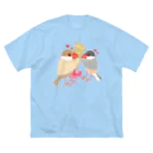 Lily bird（リリーバード）の粟穂をプレゼント シルバー&シナモン文鳥 ビッグシルエットTシャツ