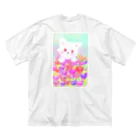 ちゃすみんwith Dragon&Angelのフラワーキャットゆきちゃん ビッグシルエットTシャツ